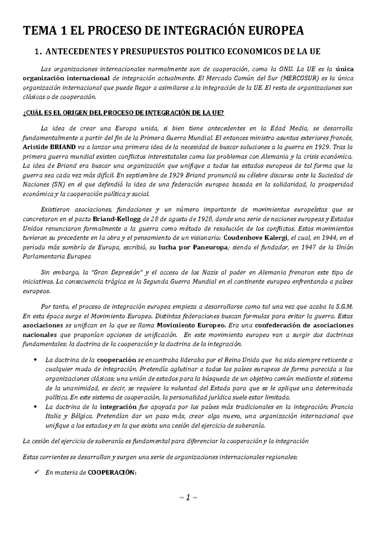 Tema 1 i - tema 1 parte 1 - TEMA 1 EL PROCESO DE INTEGRACIÓN EUROPEA 1 ...