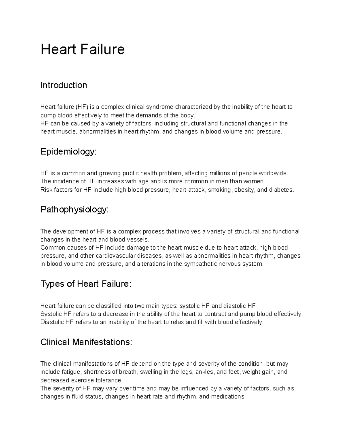 Pathophysiology (NUR 322) Lecture 22 - Heart Failure - Heart Failure ...