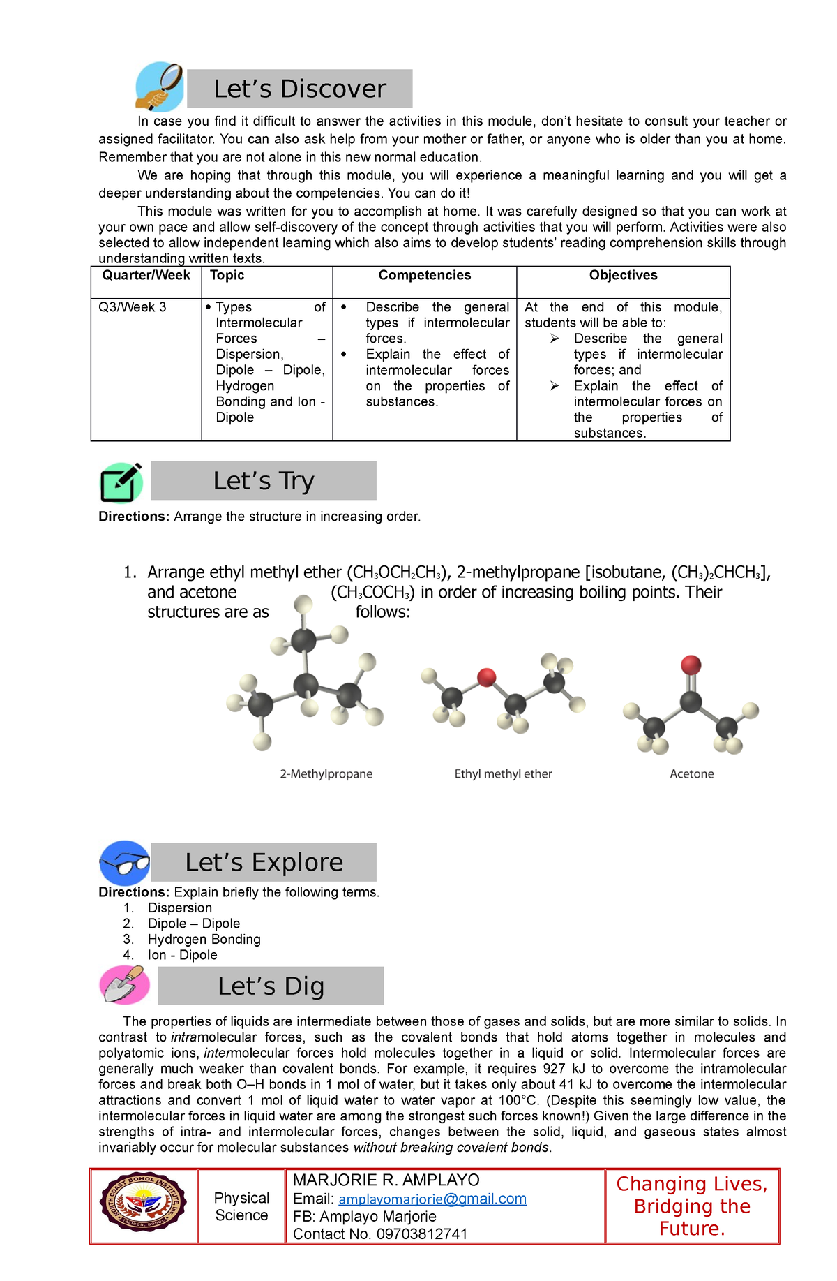 Physical Science Module 3 - In Case You Find It Difficult To Answer The ...