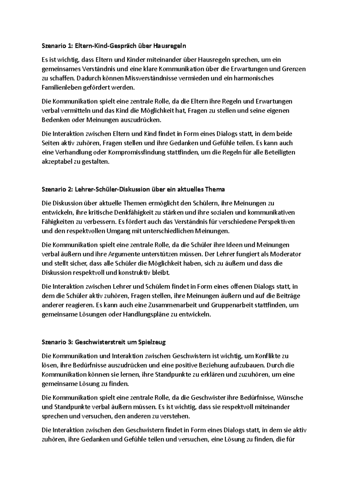 Fallbeispiele Für Erzieherausbildung Mit Lösungen EWH Fallbeispiele Erziehung, Interaktion, Kommunikation - Szenario 1
