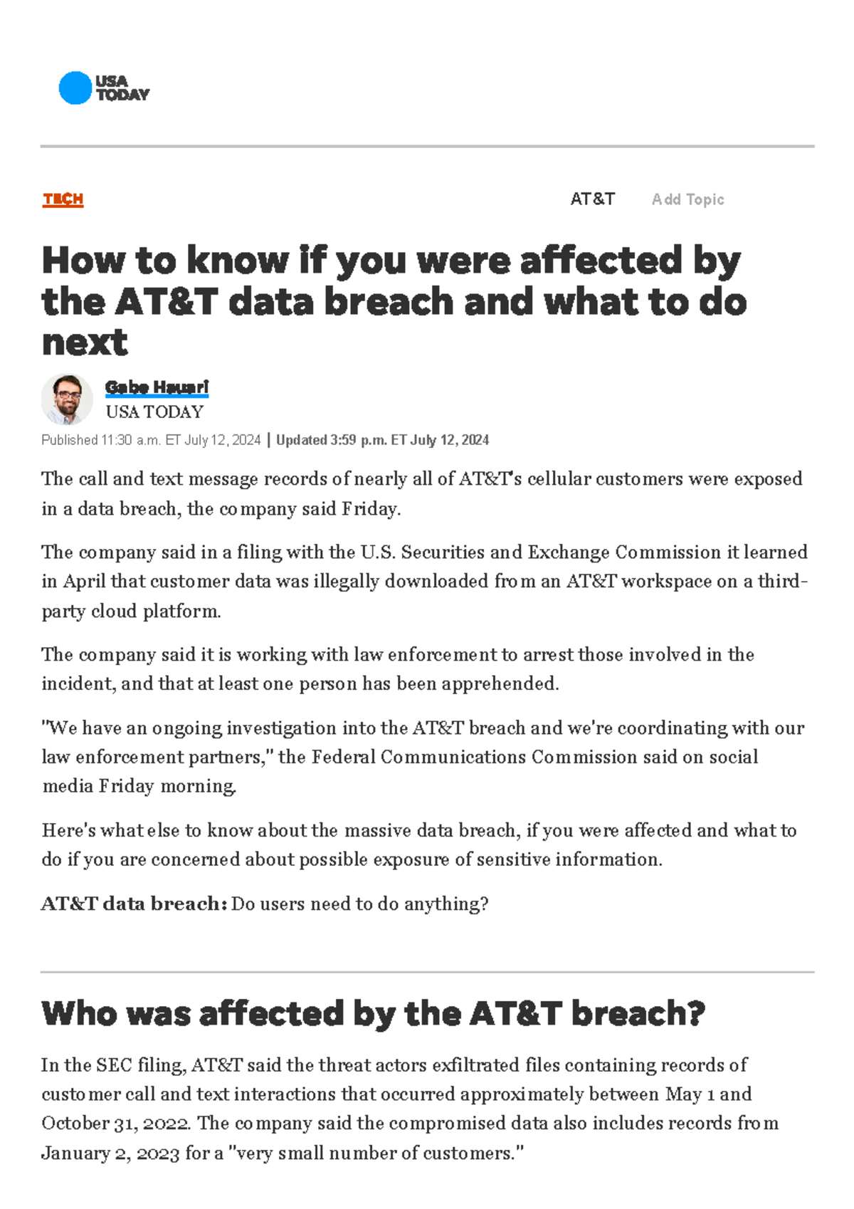 AT&T data breach Were you affected Here's what to do TECH How to know