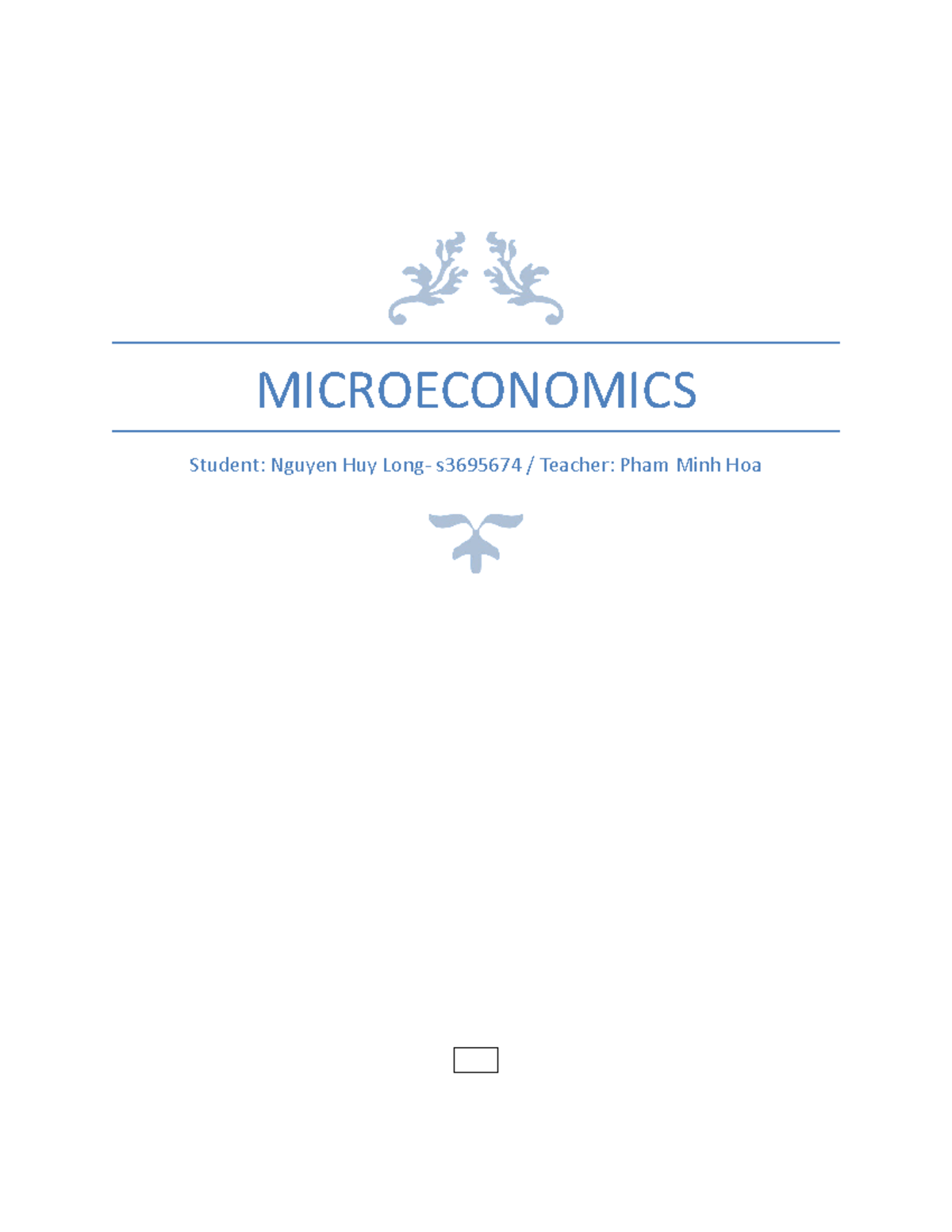 Microeconomics - First assignment - MICROECONOMICS Student: Nguyen Huy ...