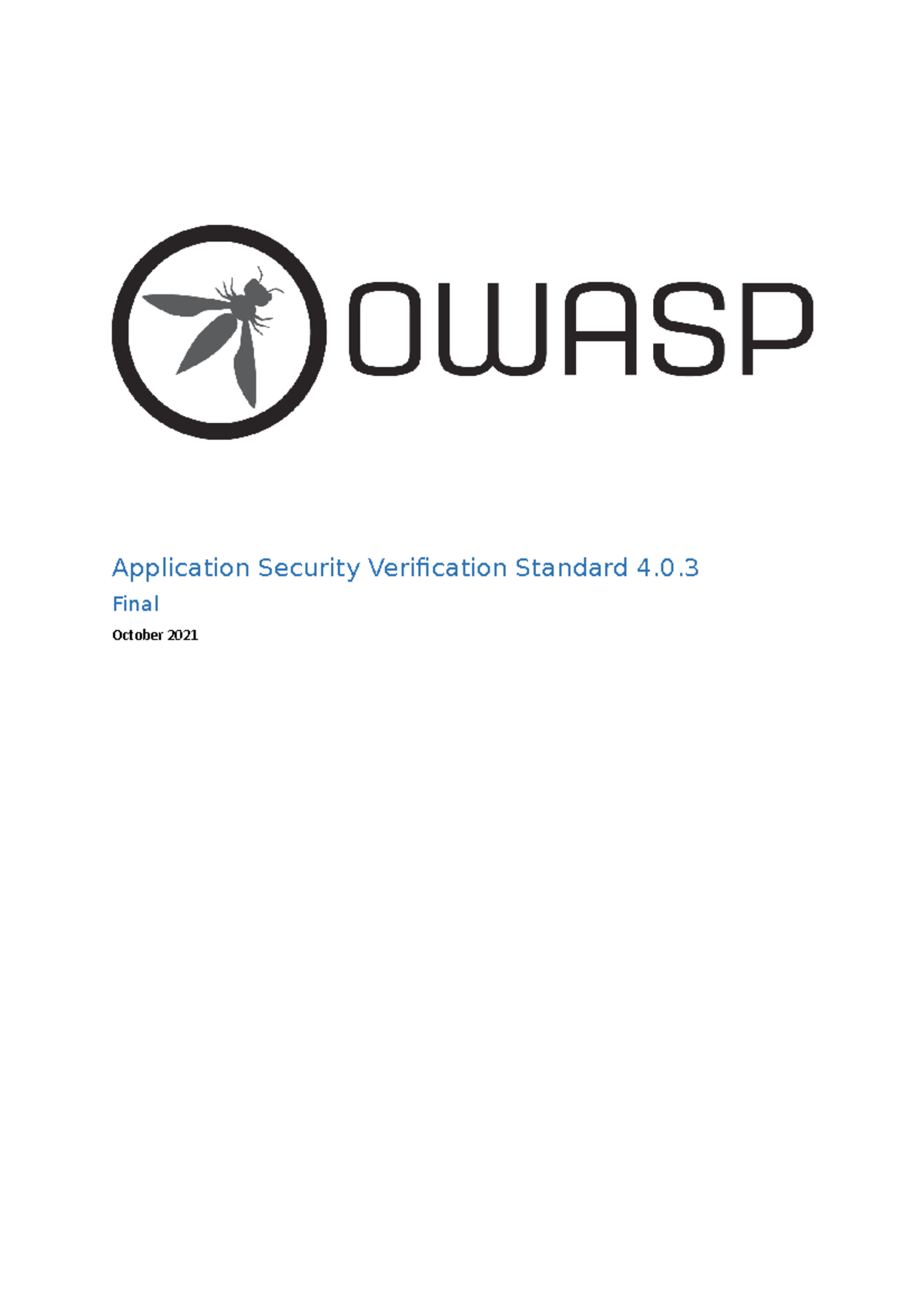 Owasp Application Security Verification Standard 4 - Final October 2021 ...