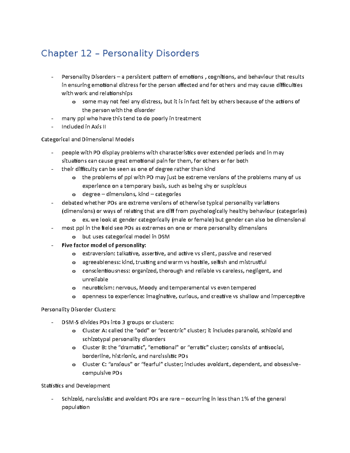 Chapter 12 - Chapter 12 – Personality Disorders Personality Disorders ...