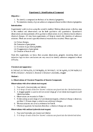 Lab Report Experiment 4 Stoichiometry And Theoretical Yield CHM420 ...