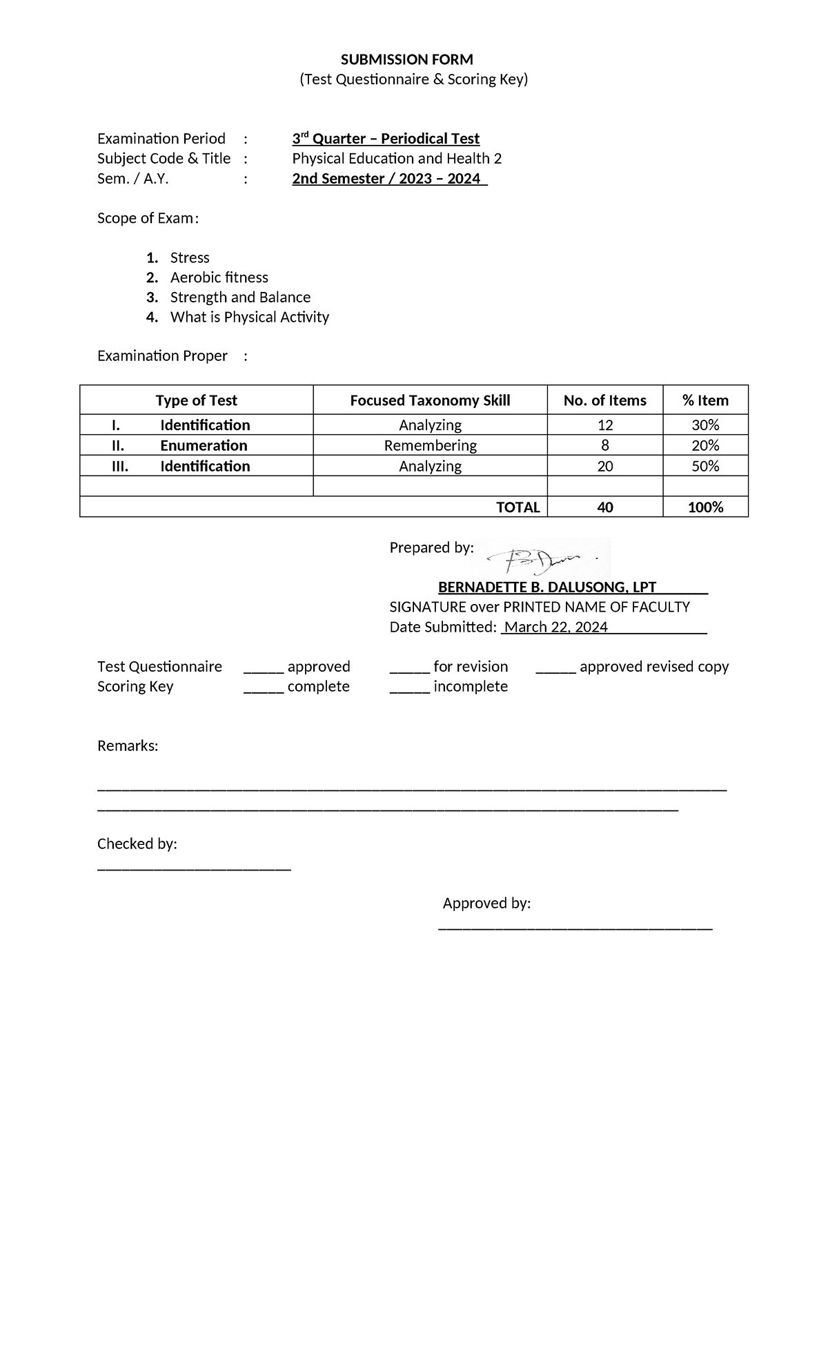 3rd Quarter Periodical PE2 - SUBMISSION FORM (Test Questionnaire ...