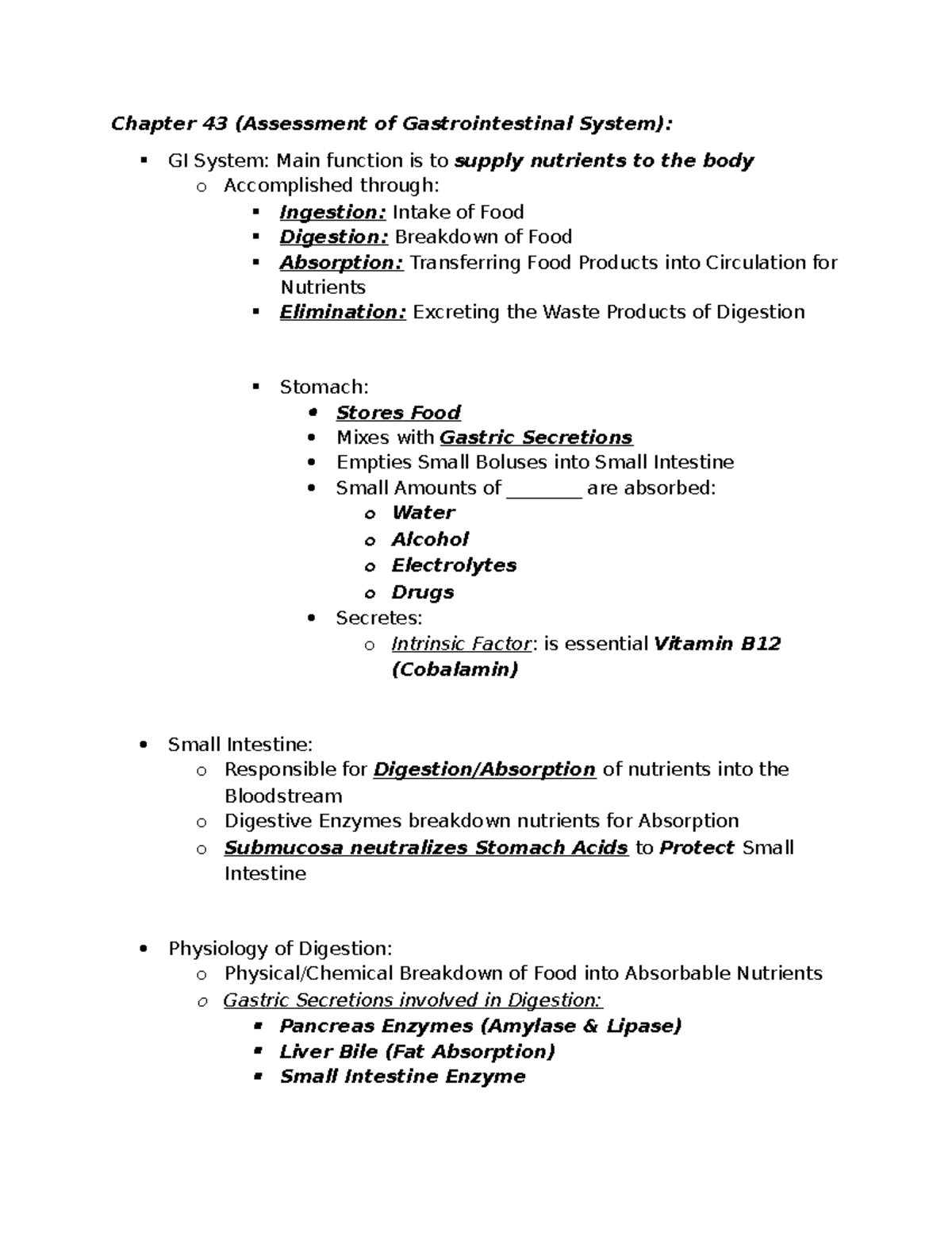 Medsurg GI - required notes - Chapter 43 (Assessment of ...