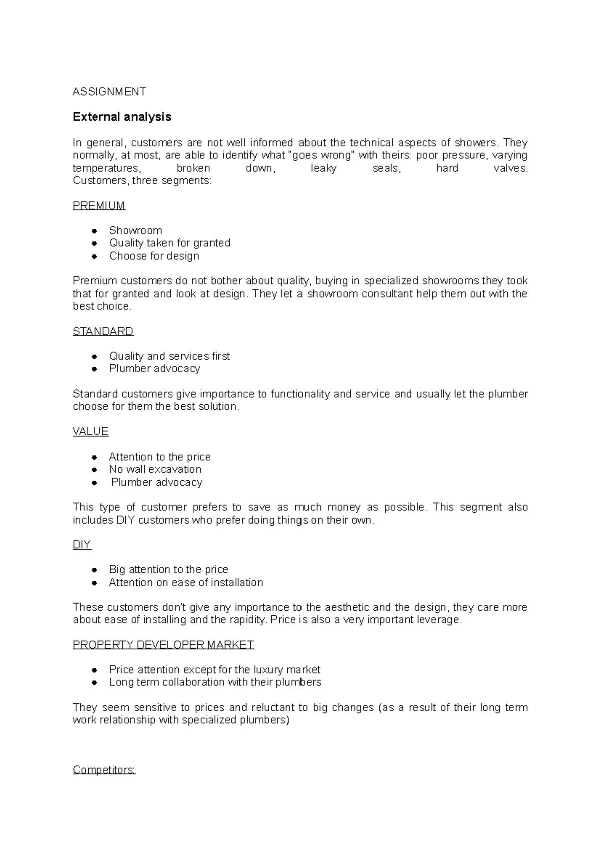 Aqualisa Business Case ASSIGNMENT External analysis In general
