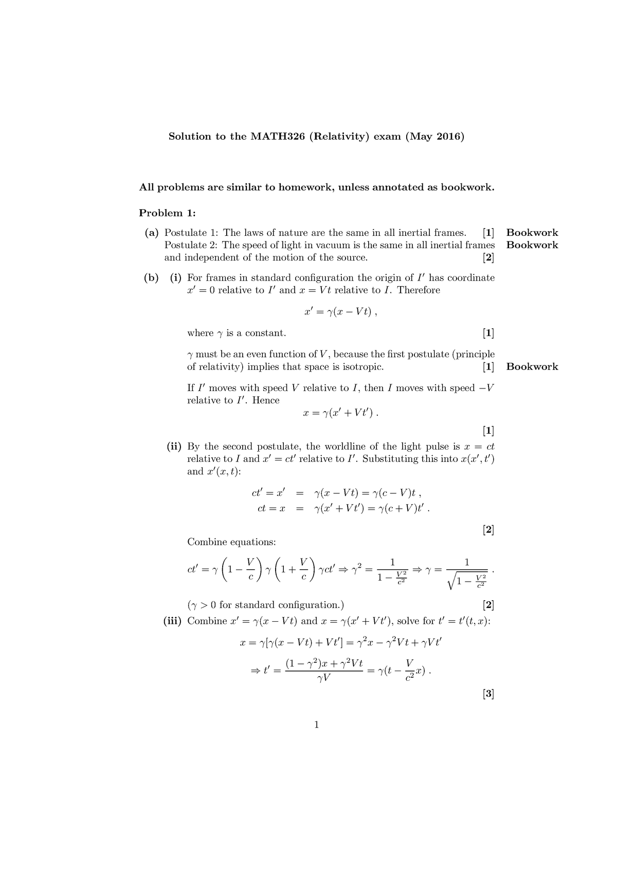 Exam May 2016, questions - Solution to the MATH326 (Relativity) exam ...