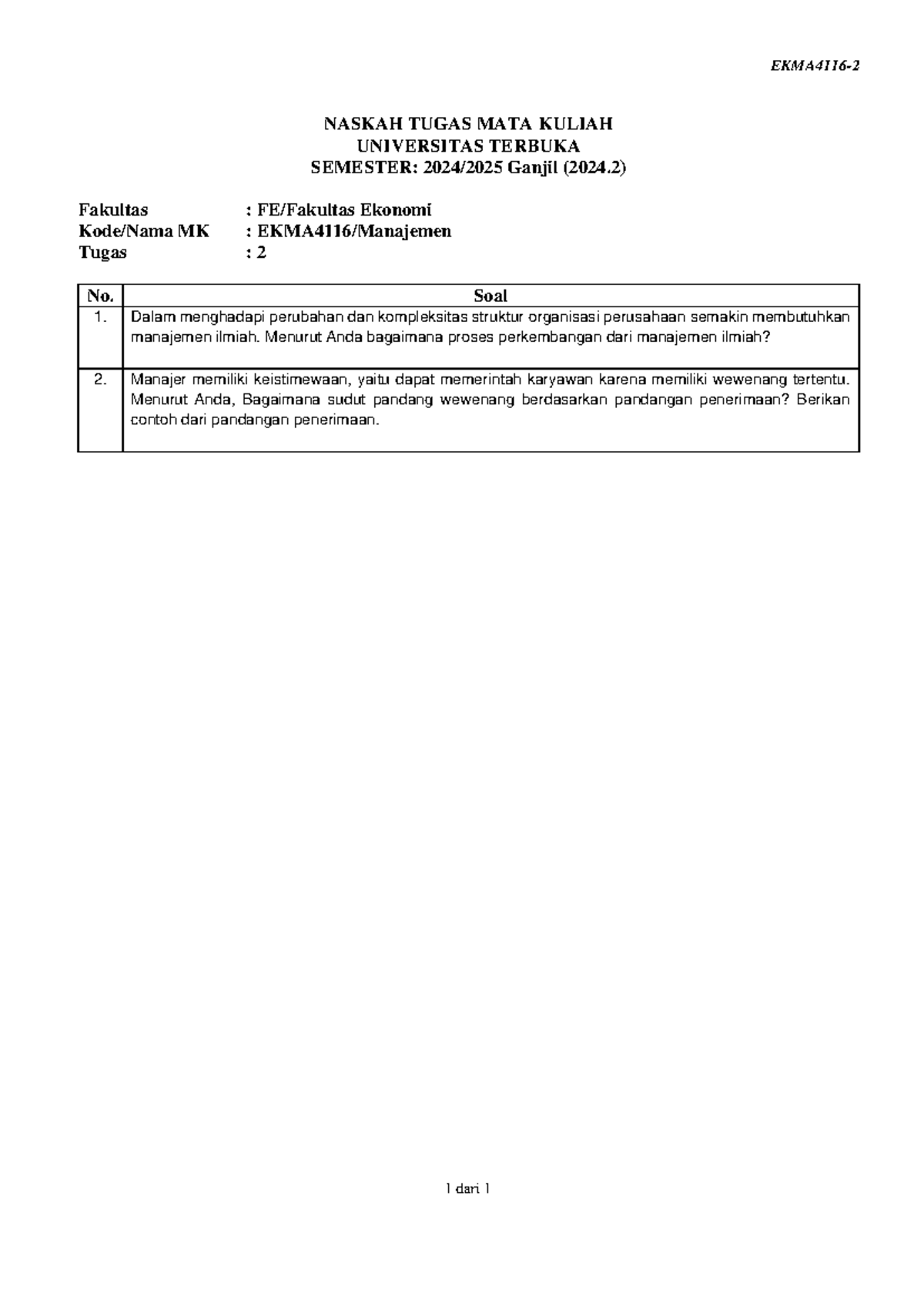 Soal ekma4116 tmk2 2 - Soal manajemen - EKMA4116- 2 …