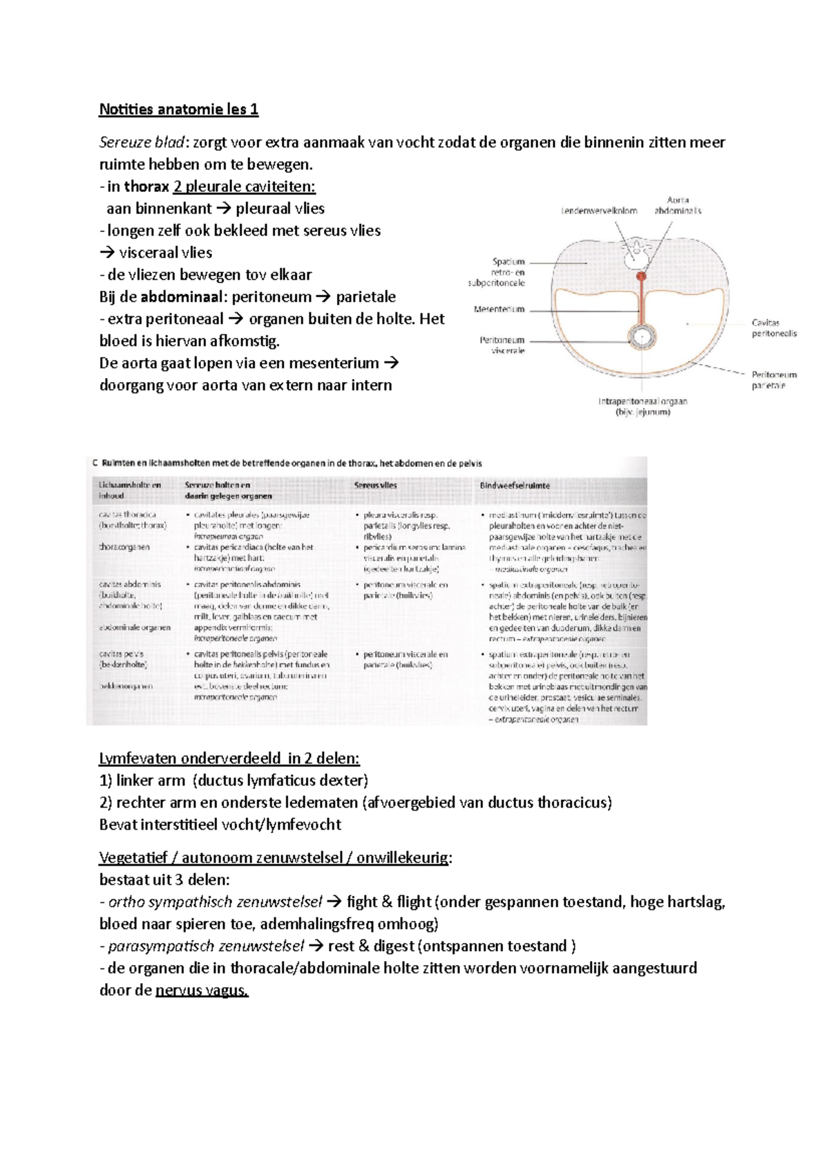 Inleidingles Anatomie - Notities Anatomie Les 1 Sereuze Blad: Zorgt ...