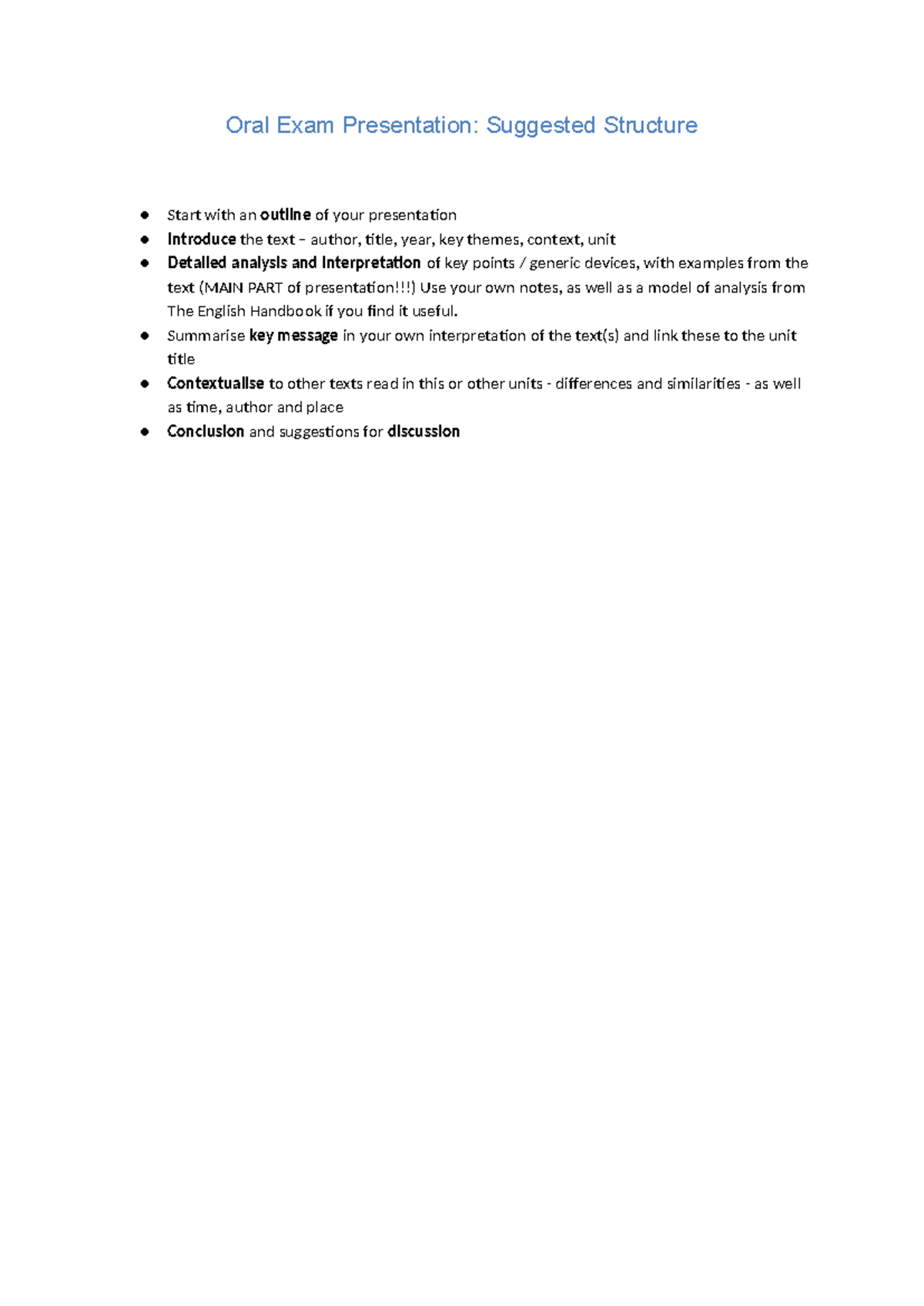 Oral Exam Presentation - Suggested Structure - Oral Exam Presentation ...