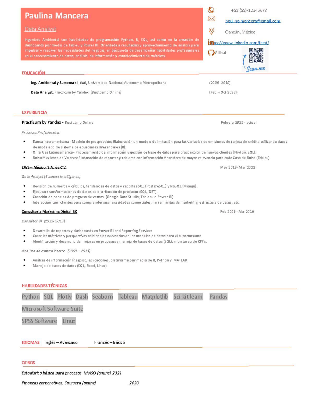 Resume Template DA lat Am - +52 (55)- paulina@email Cancún, México ...