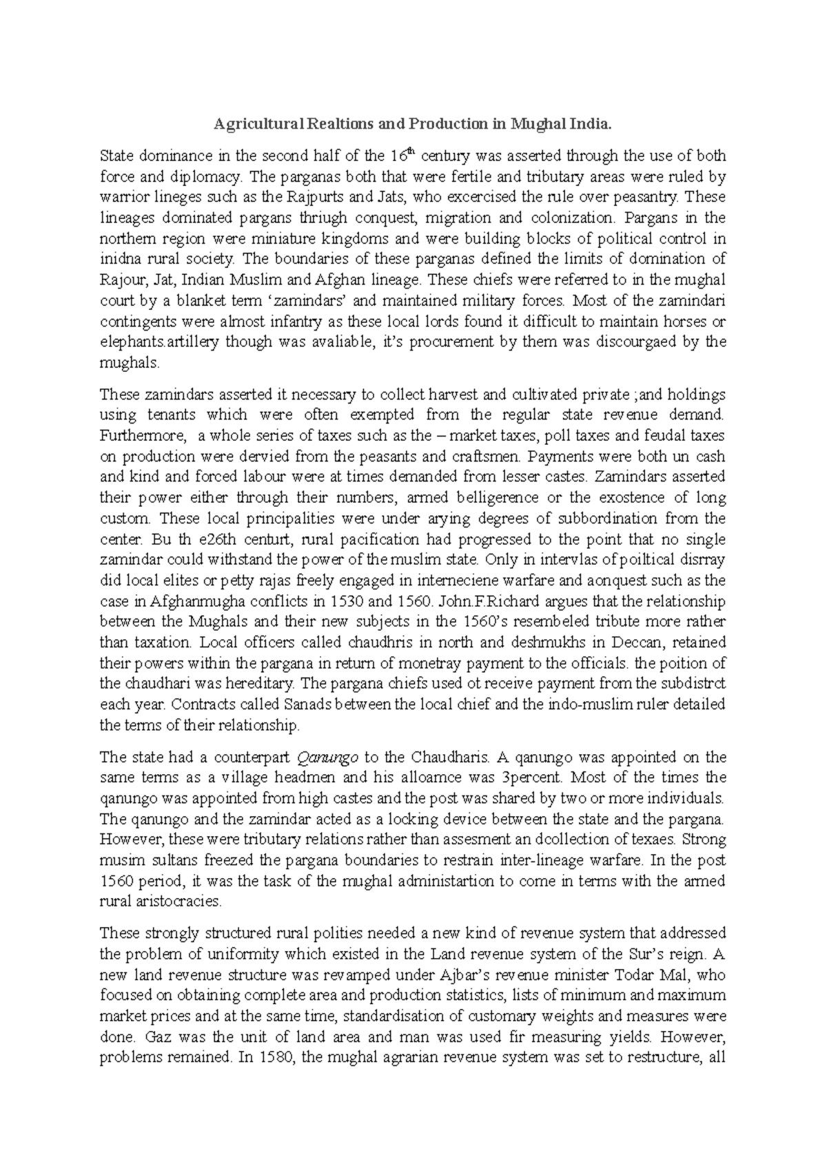 Agrarian relations and production ans Agricultural Realtions and