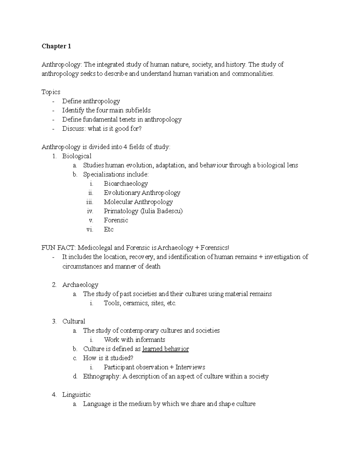 Anthropology Midterm Notes (Chapters 1-5, 7) - 1aa3 - McMaster - Studocu