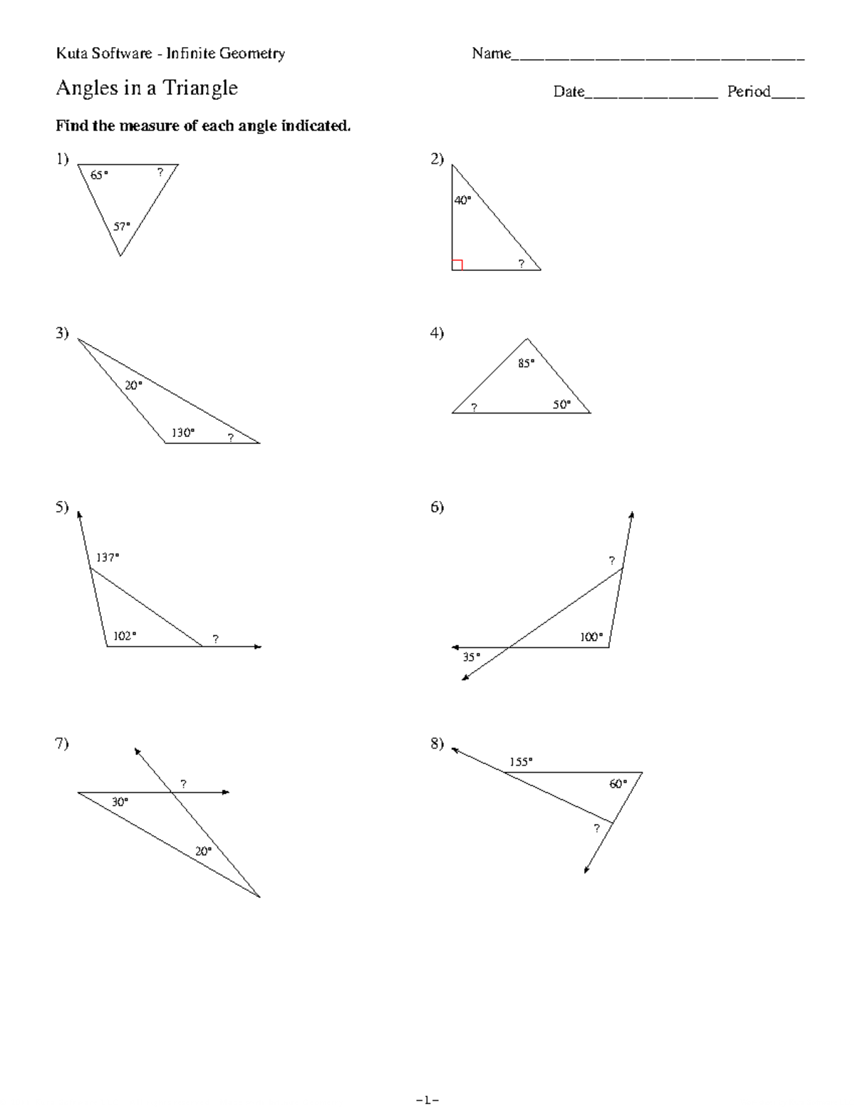 Angles in a Triangle Hw - math homework - ©J K 2 L 0 H 181 m eK 4 ...
