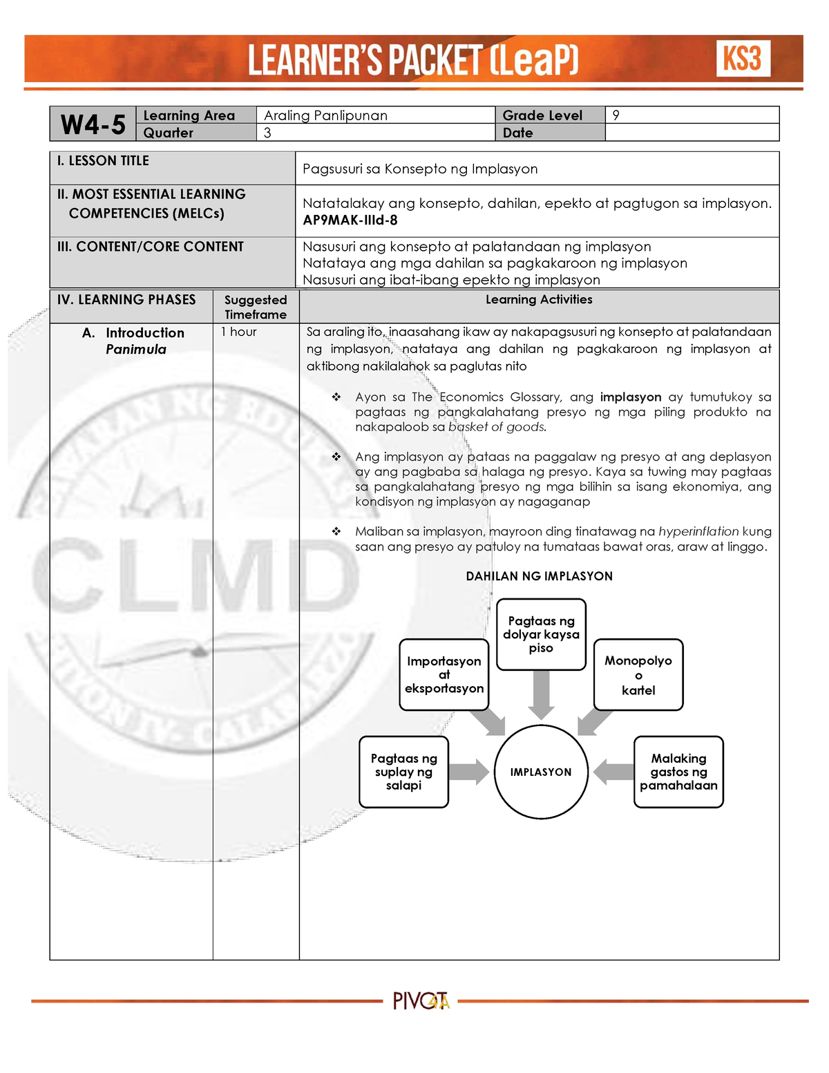 Lea P-AP-G9-Weeks 4-5-Q3 - W4- Learning Area Araling Panlipunan Grade ...