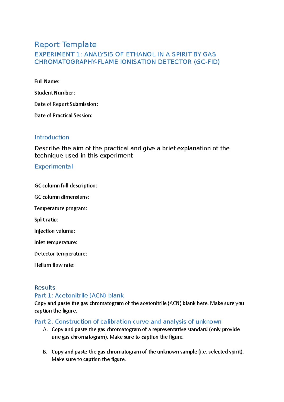 Report Template Experiment 1 GC FID-1 - Report Template EXPERIMENT 1 ...