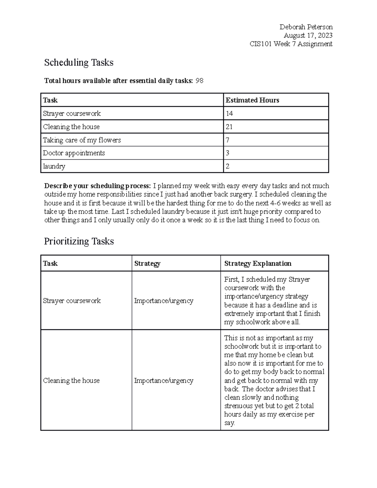 CIS-101-Week7Assignment - Deborah Peterson August 17, 2023 CIS101 Week ...