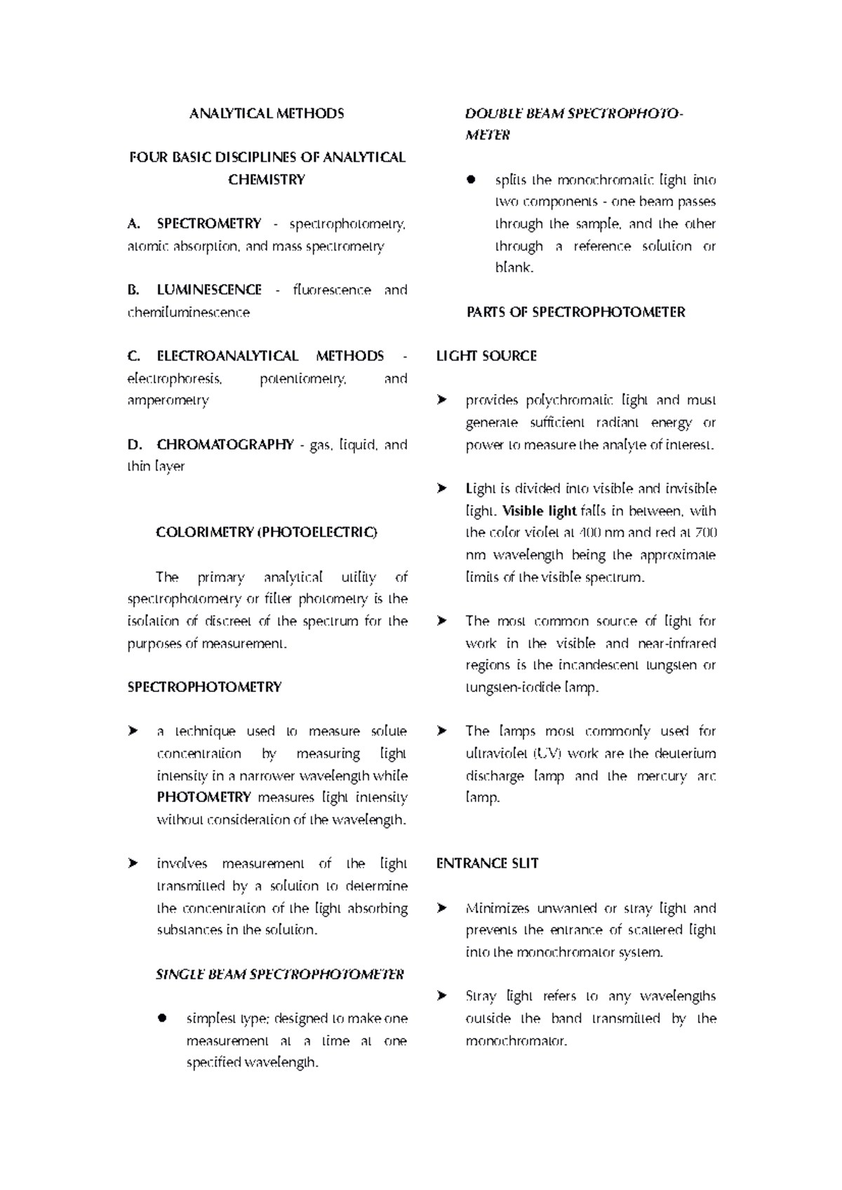 AnalyticalMethods lec ANALYTICAL METHODS FOUR BASIC DISCIPLINES OF