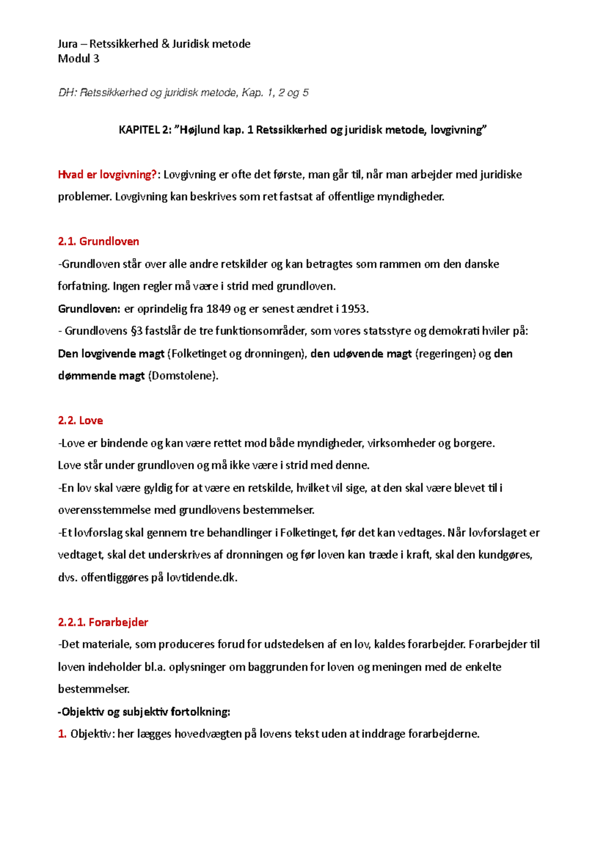 Kap 2 - Noter Om Juridisk Metode - Modul 3 DH: Retssikkerhed Og ...