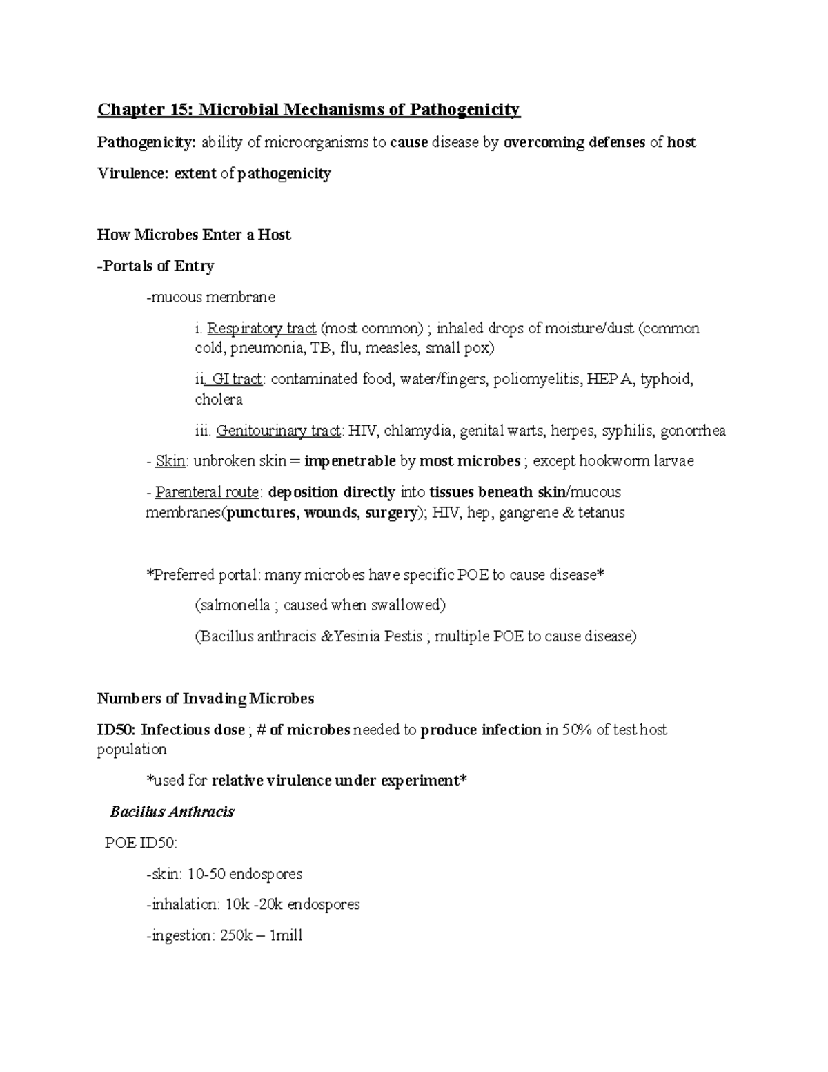 Microbio Chapter 15 Notes - Chapter 15: Microbial Mechanisms of ...