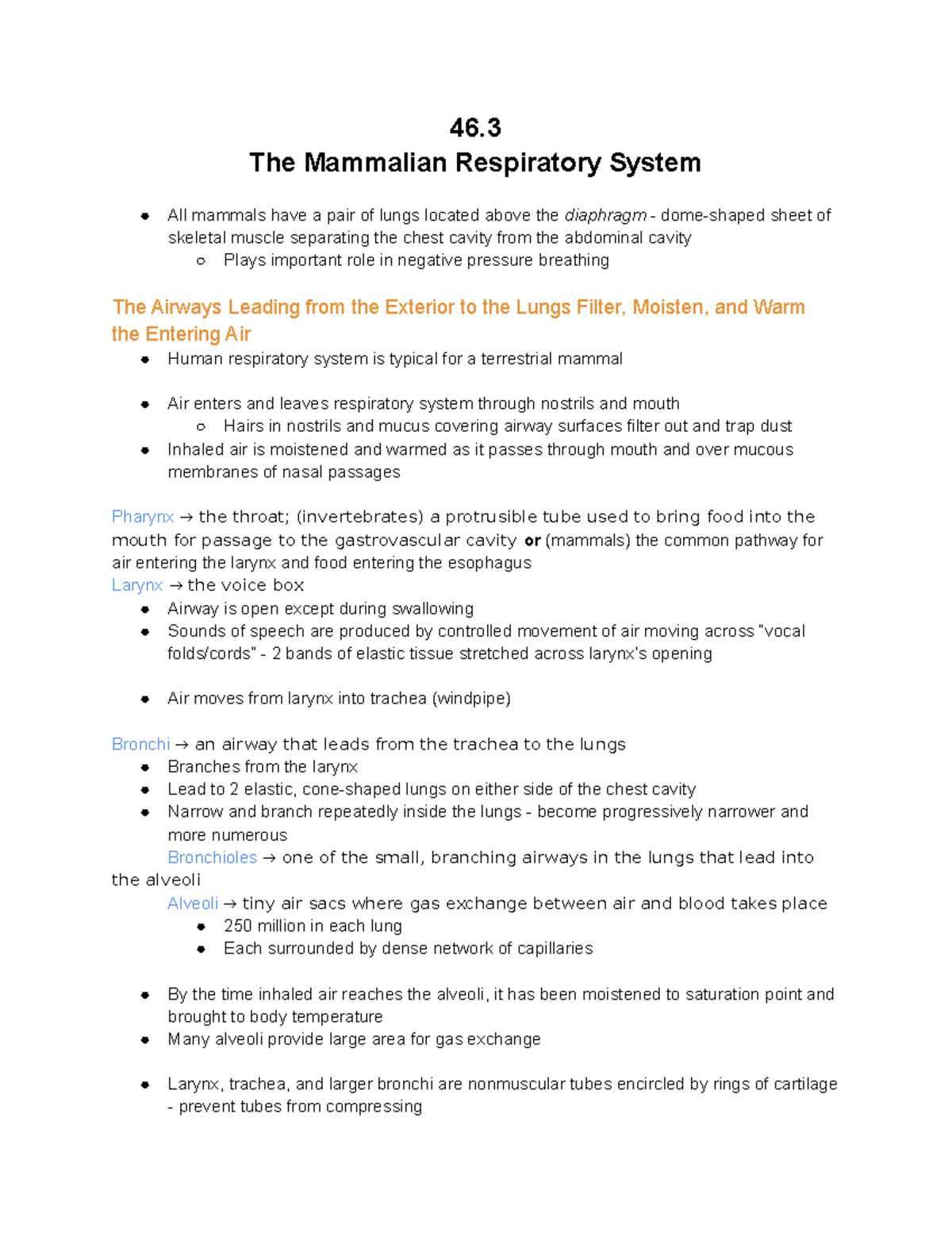 46.3 and 46 - Biology 1107 - Elizabeth Kline - 46. The Mammalian ...