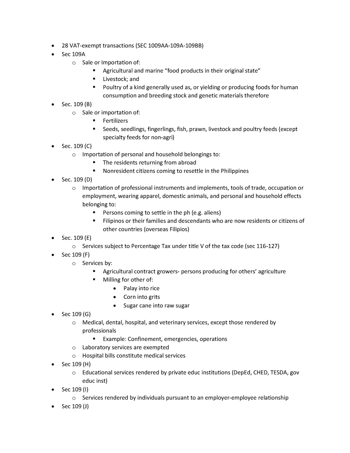 28 VAT tax 28 VATexempt transactions (SEC 1009AA109A109BB) Sec