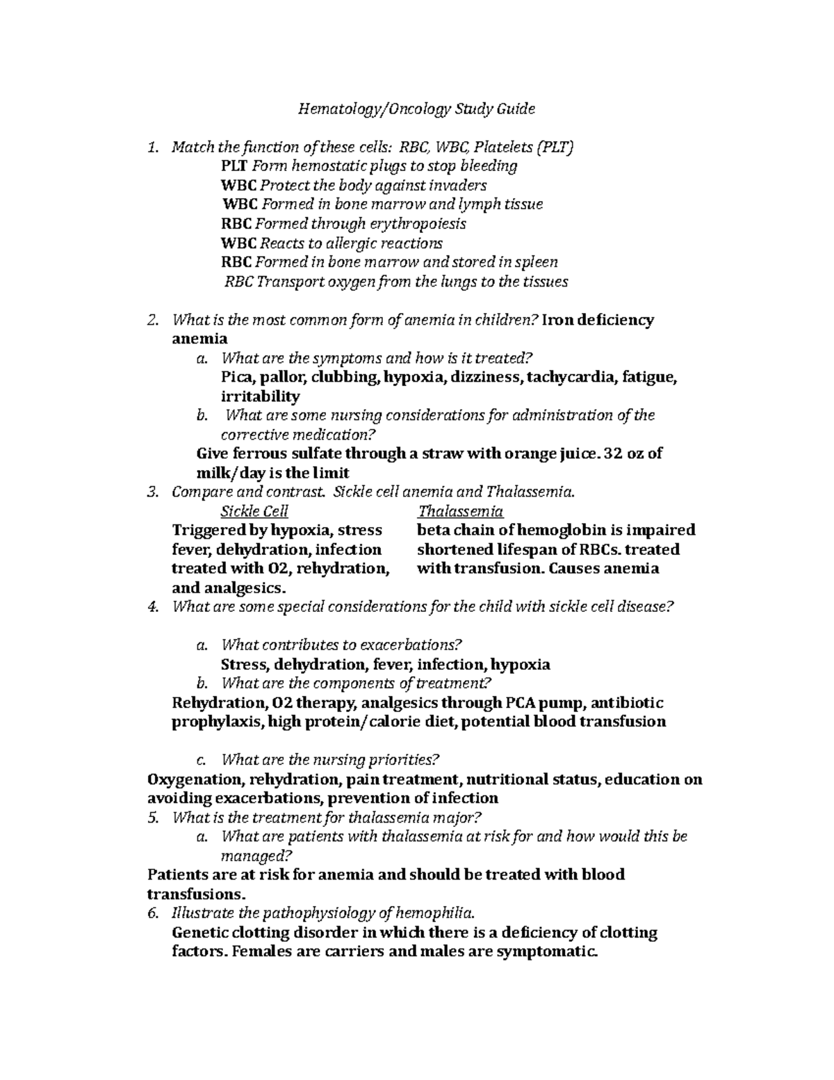 Hematology and oncology peds study guide - Hematology/Oncology Study ...