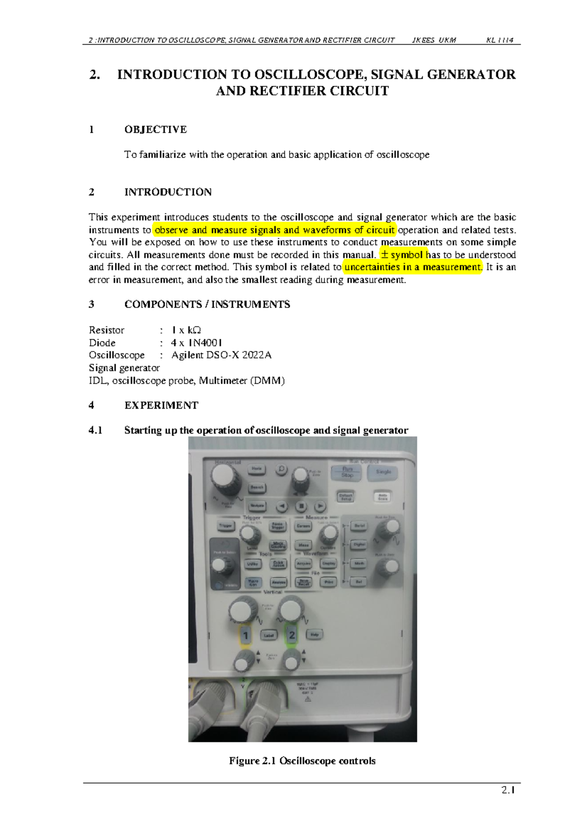 Experiment 2 Oscilloscope And Function Generator – MYDAE