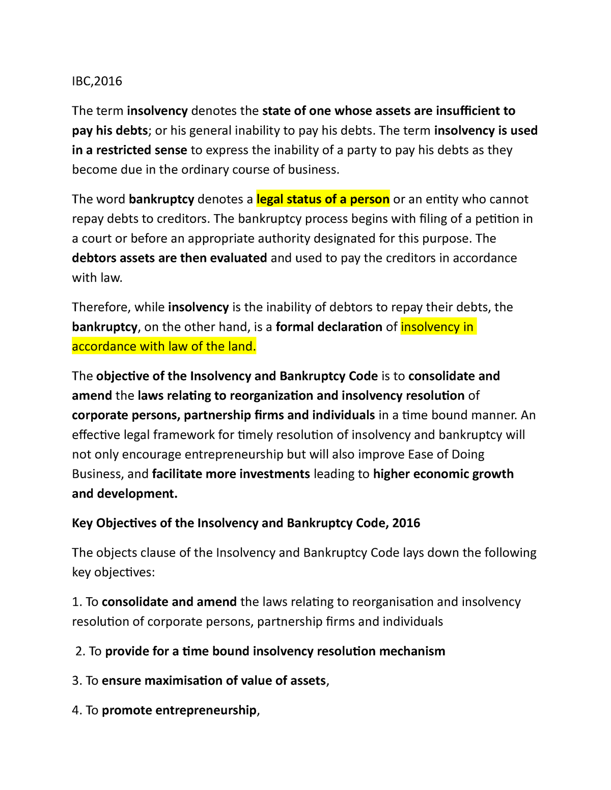 IBC Notes - Insolvency And Bankruptcy - IBC, The Term Insolvency ...