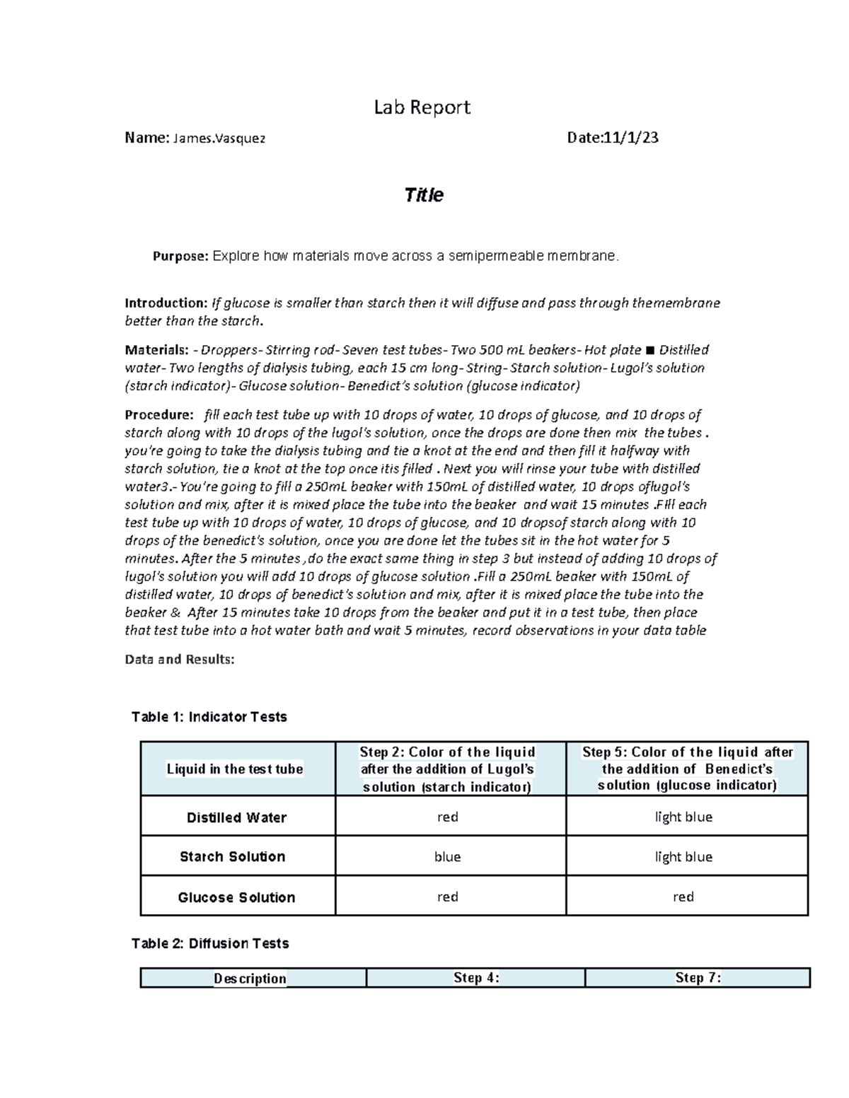 Lab report template B1 idk Lab Report Name James Date11/1/ Title