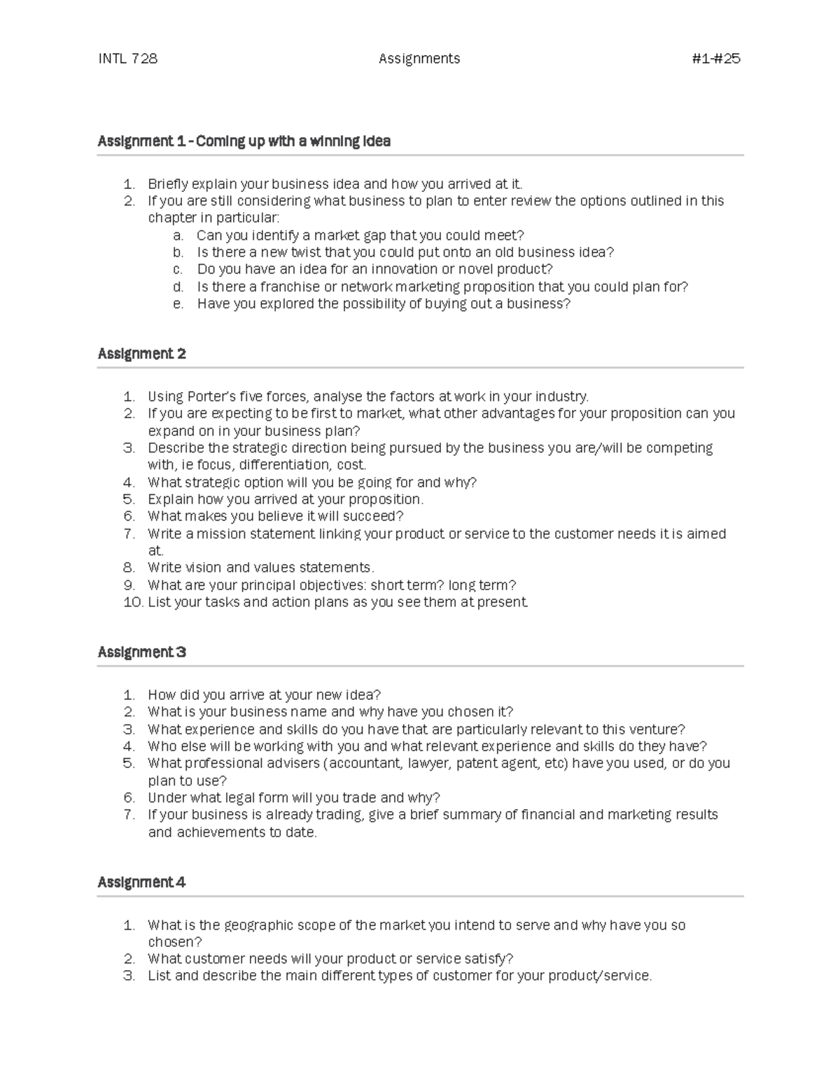 INTL 728 Assignments - Developing International Business Plan ...