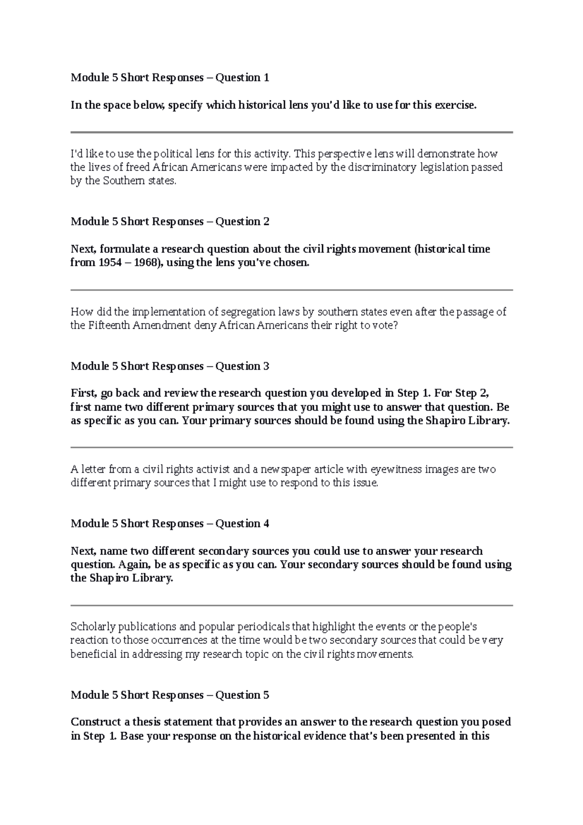 Dana Brackett HIS 200 Applied History - Module 5 Short Responses ...