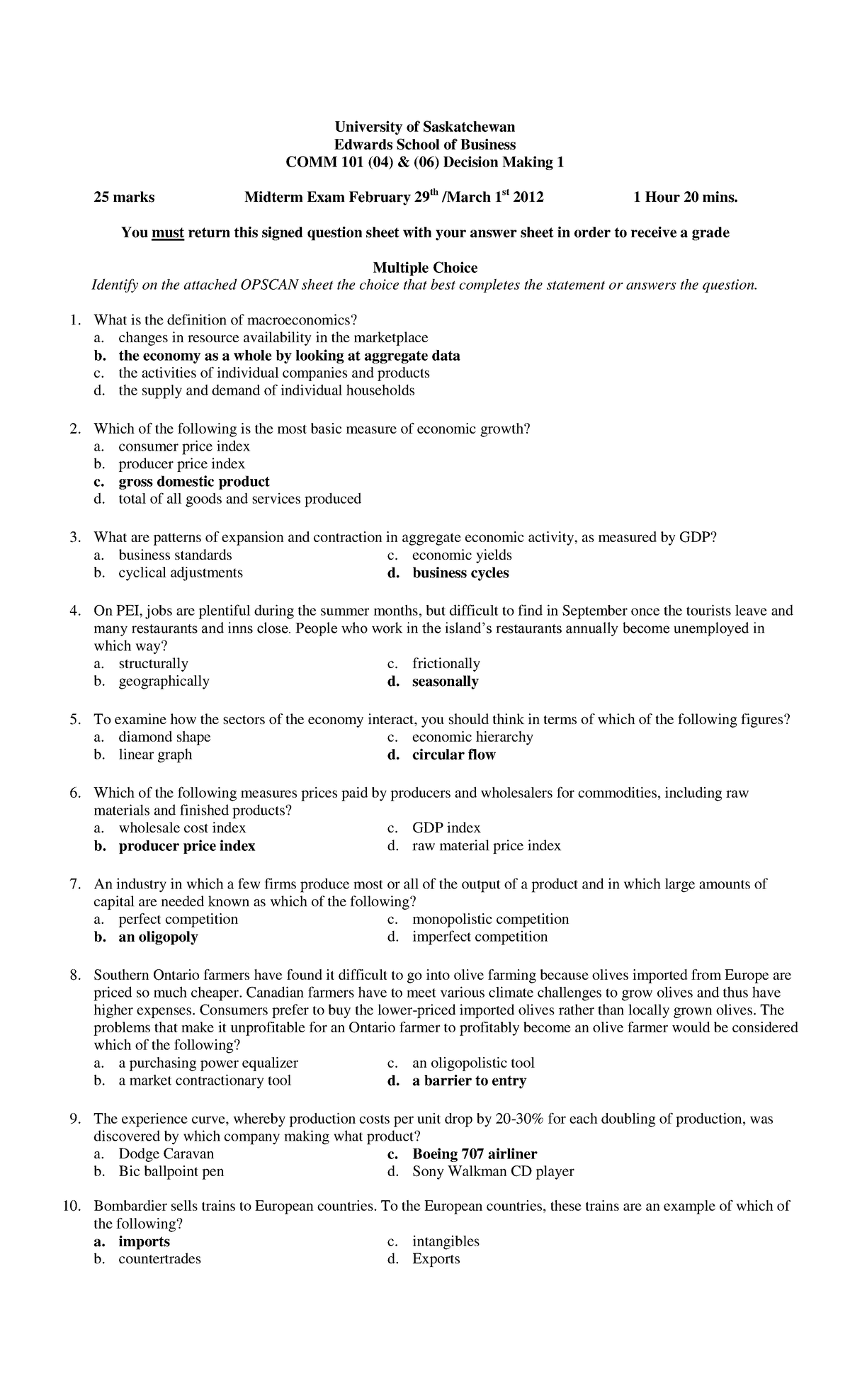 Exam 29 February 2012, questions and answers - University of ...