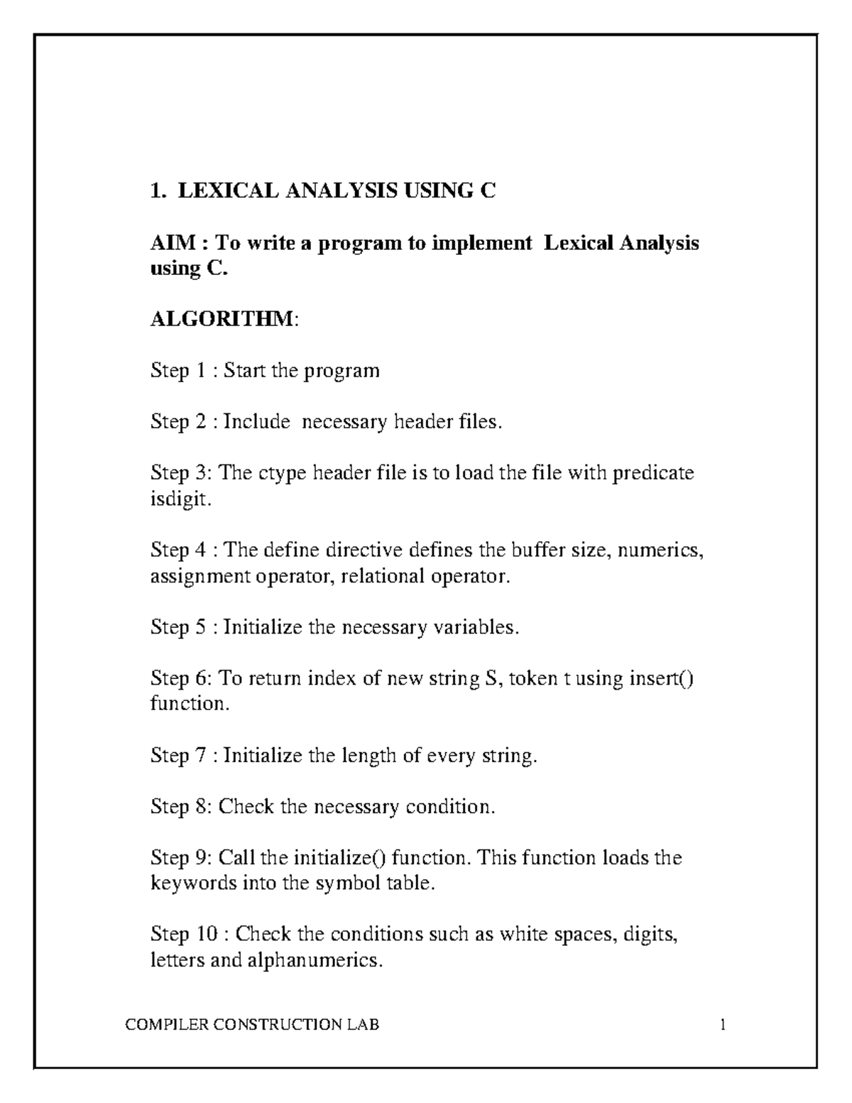 CC(CBCS 2019-2020) lab manual - 1. LEXICAL ANALYSIS USING C AIM : To ...