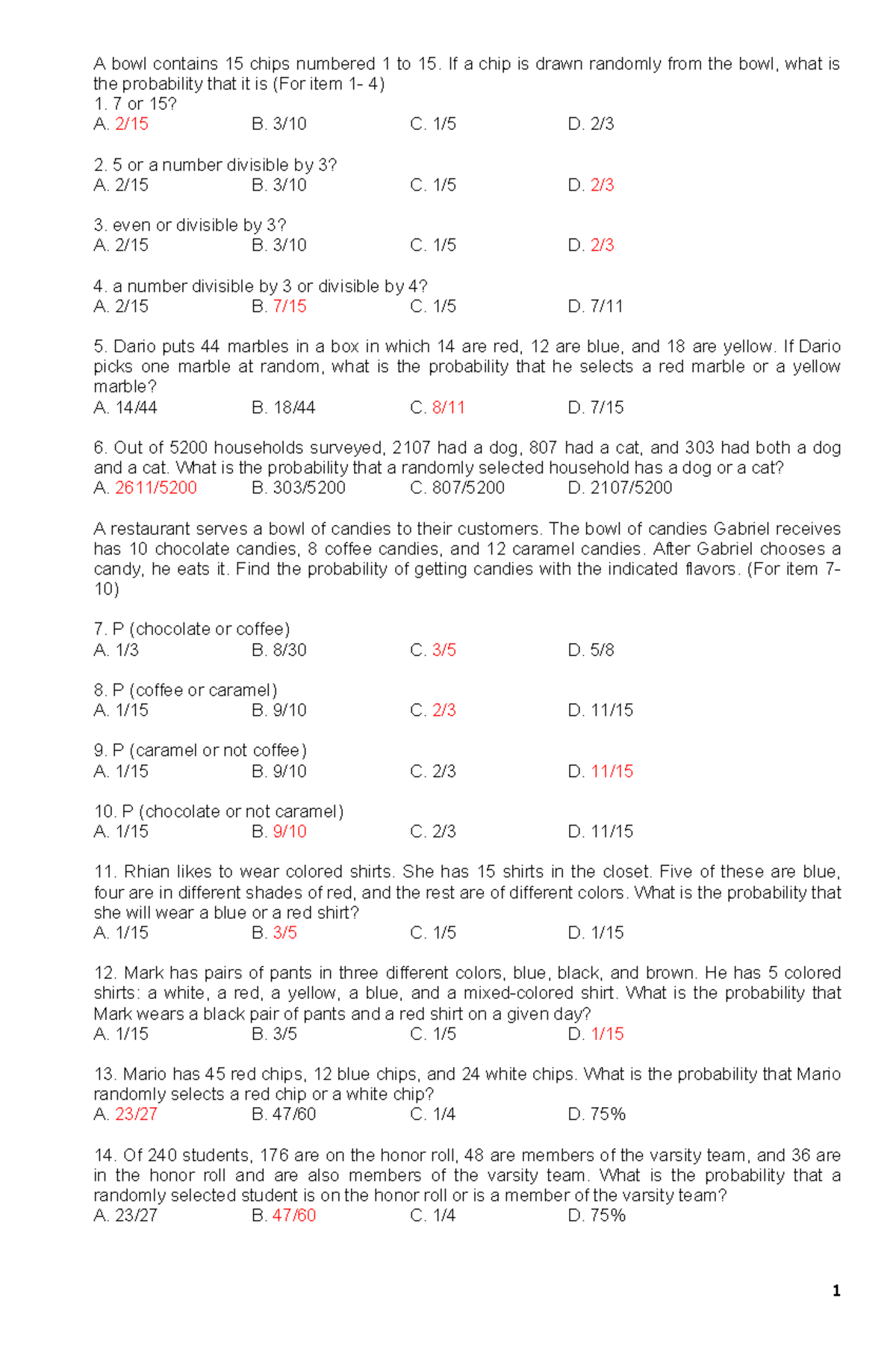 Pdfcoffee pdf math 10 A bowl contains 15 chips numbered 1 to 15. If