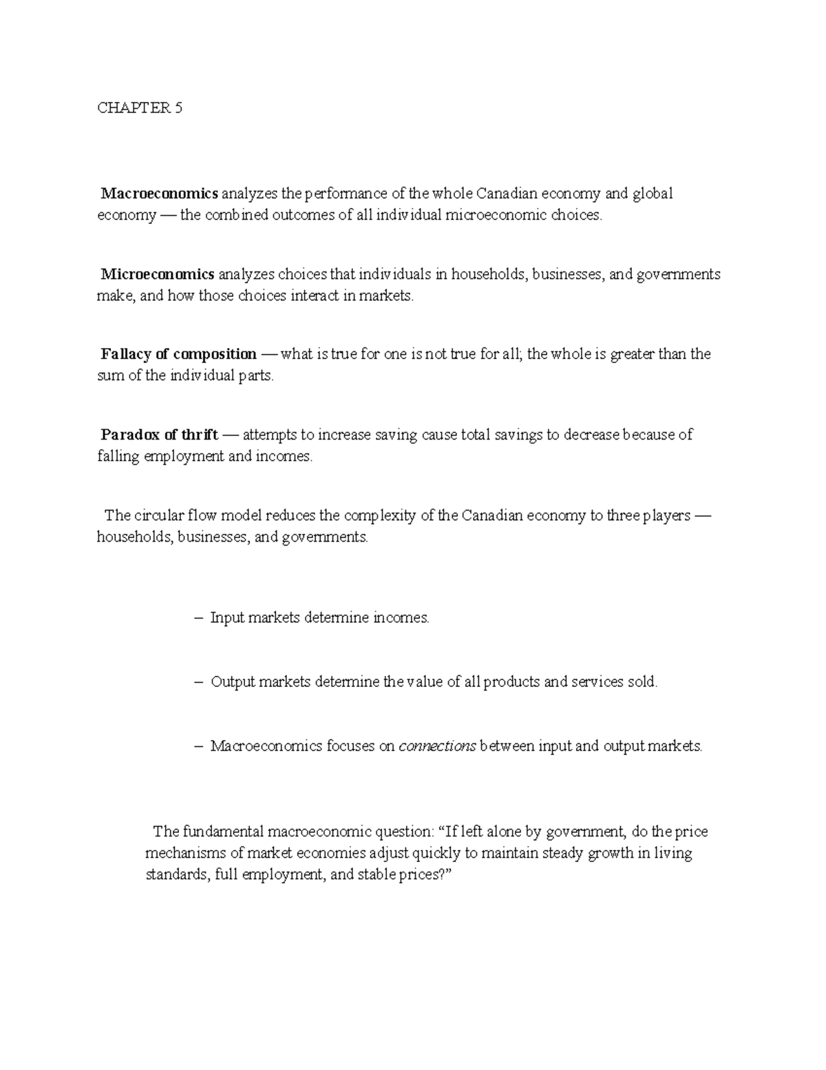 ECN Notes mandatory assignment - CHAPTER 5 Macroeconomics analyzes the ...