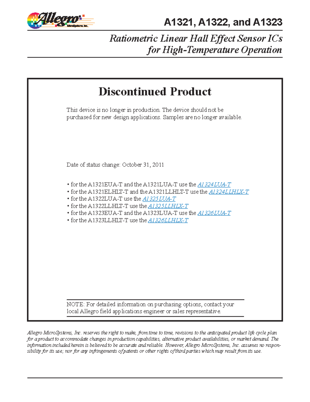 A1321 2 3 Datasheet - ####### NOTE: For detailed information on ...