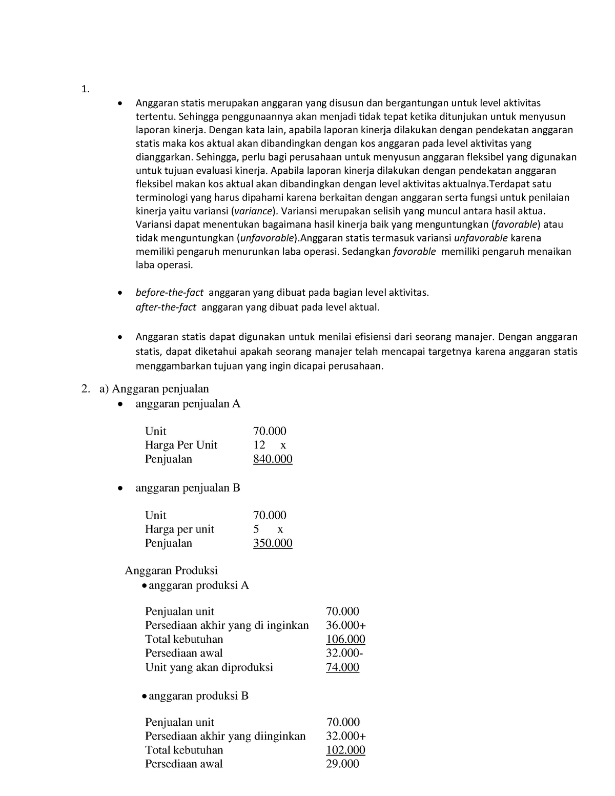 Tugas 3 Akutansi Manajemen - 1. Anggaran Statis Merupakan Anggaran Yang ...