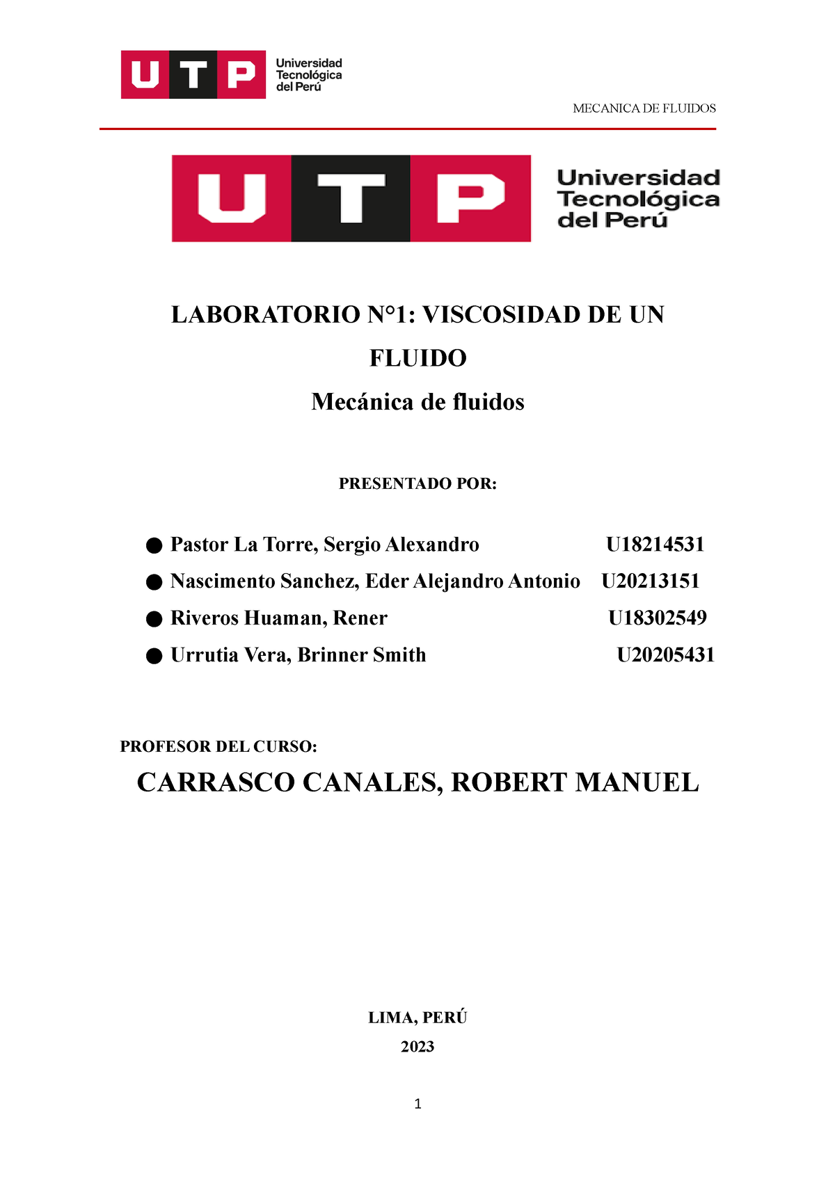 Laboratorio 1 Viscosidad - LABORATORIO N°1: VISCOSIDAD DE UN FLUIDO ...