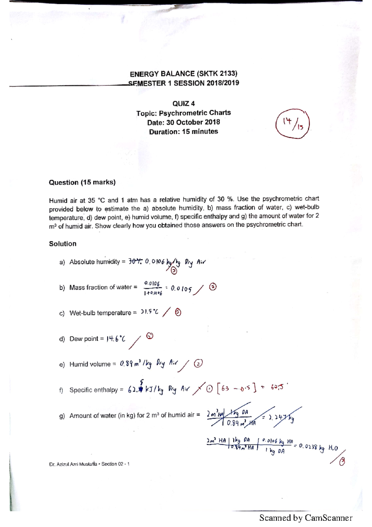 EB Quiz 4b SKTK 2133 Energy Balance Quiz 4b ENERGY BALANCE (SKTK