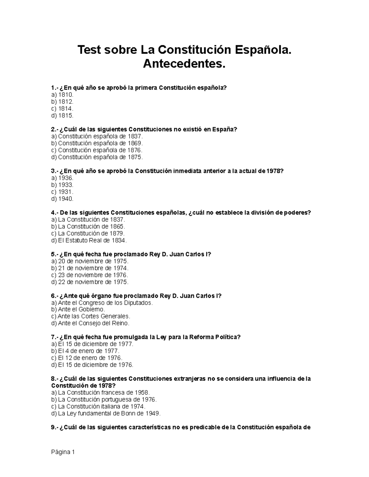 Test 2020, Preguntas Y Respuestas - Test Sobre La Constitución Española ...