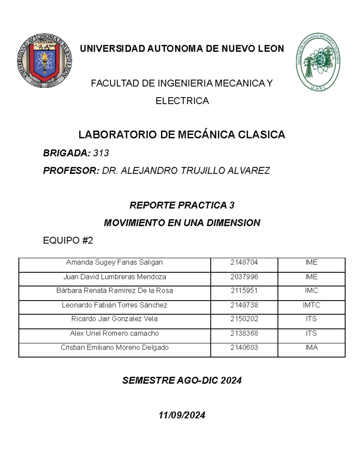 Practica 3 Mecanica Clasica 1 513 - UNIVERSIDAD AUTONOMA DE NUEVO LEON ...