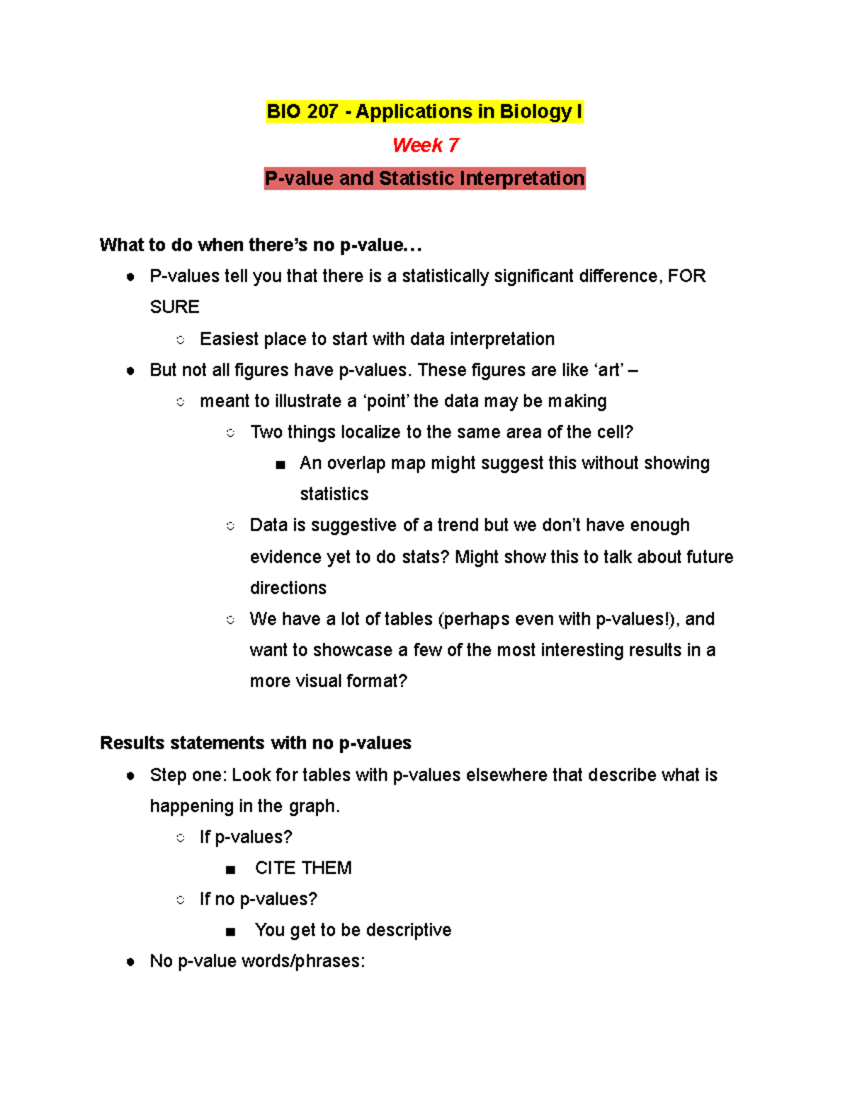 BIO 207 Lecture Notes Week 7 - Winter 2019 - BIO 207 - Applications In ...