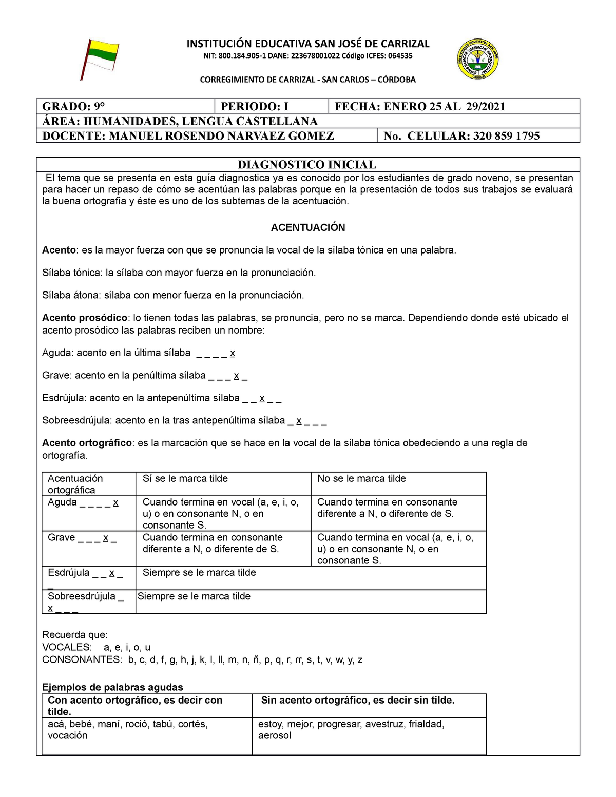 GuÍa 1 Lengua Castellana 9° Febrero 2021 Nit 800184 1 Dane 223678001022 Código Icfes 8473