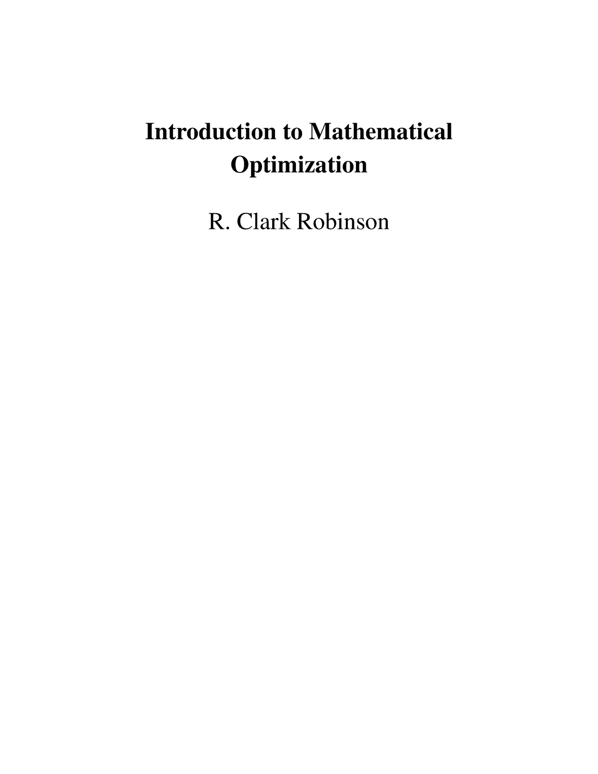 Optimization For Math - Introduction To Mathematical Optimization R ...