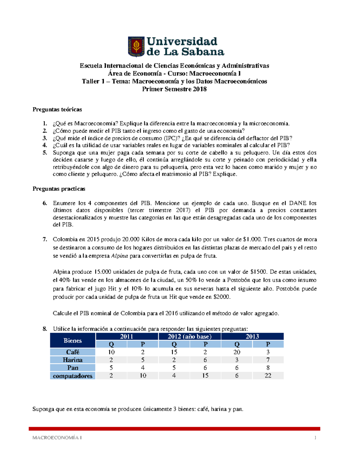 Taller 1 Macroeconomia I Caps 1 Y 2 Semestre 1- 2018 - Escuela ...