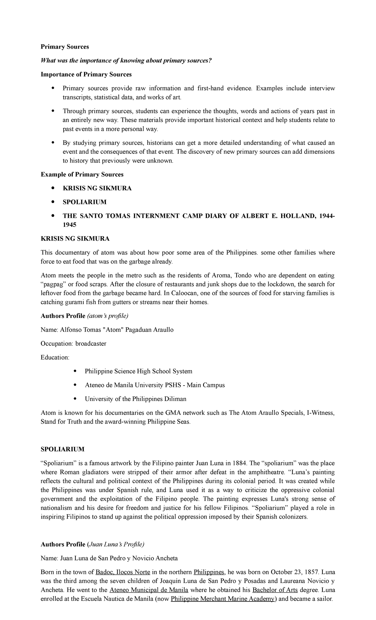 RPH- Reviewer-EXAM - Primary Sources What was the importance of knowing ...