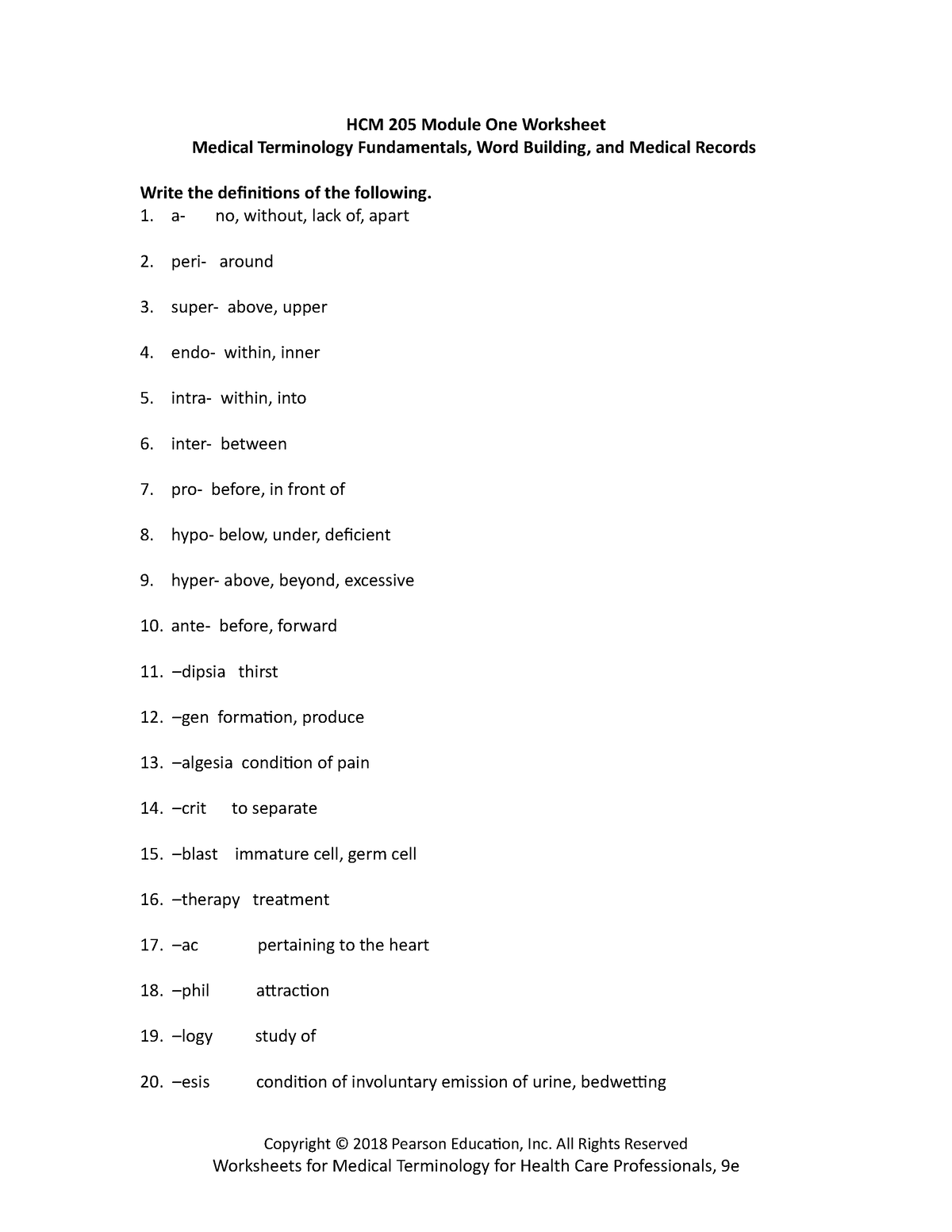 Hcm 205 Module One Worksheet Hcm 205 Module One Worksheet Medical Terminology Fundamentals 3761